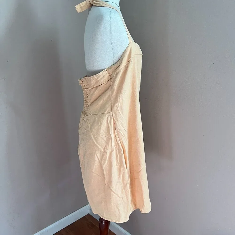Abercrombie & Fitch Orange Halter Mini Dress Linen‎ Blend Summer Vacation Sz XLT